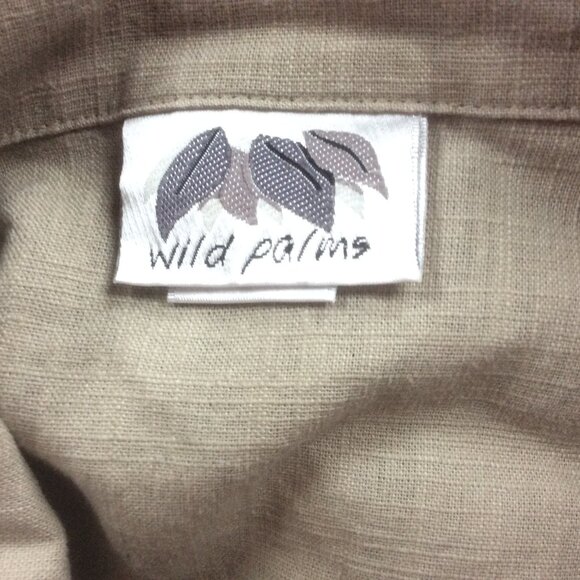 Wild Palms Vintage Khaki/Tan Linen Oyster Shell Button Lagenlook Shacket Large - Picture 4 of 6